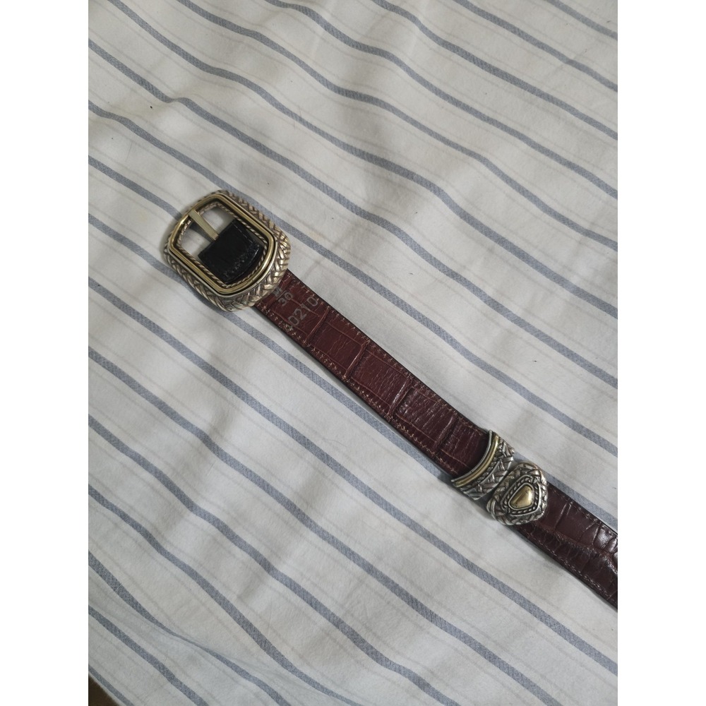 Brighton Belt Women Medium Reversible Black Brown Croc Leather Silver Gold 40210 - Picture 3 of 5
